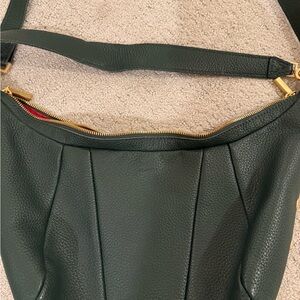 Hammitt Dark Green Pebbled Leather Shoulder Bag with Gold Hardware
